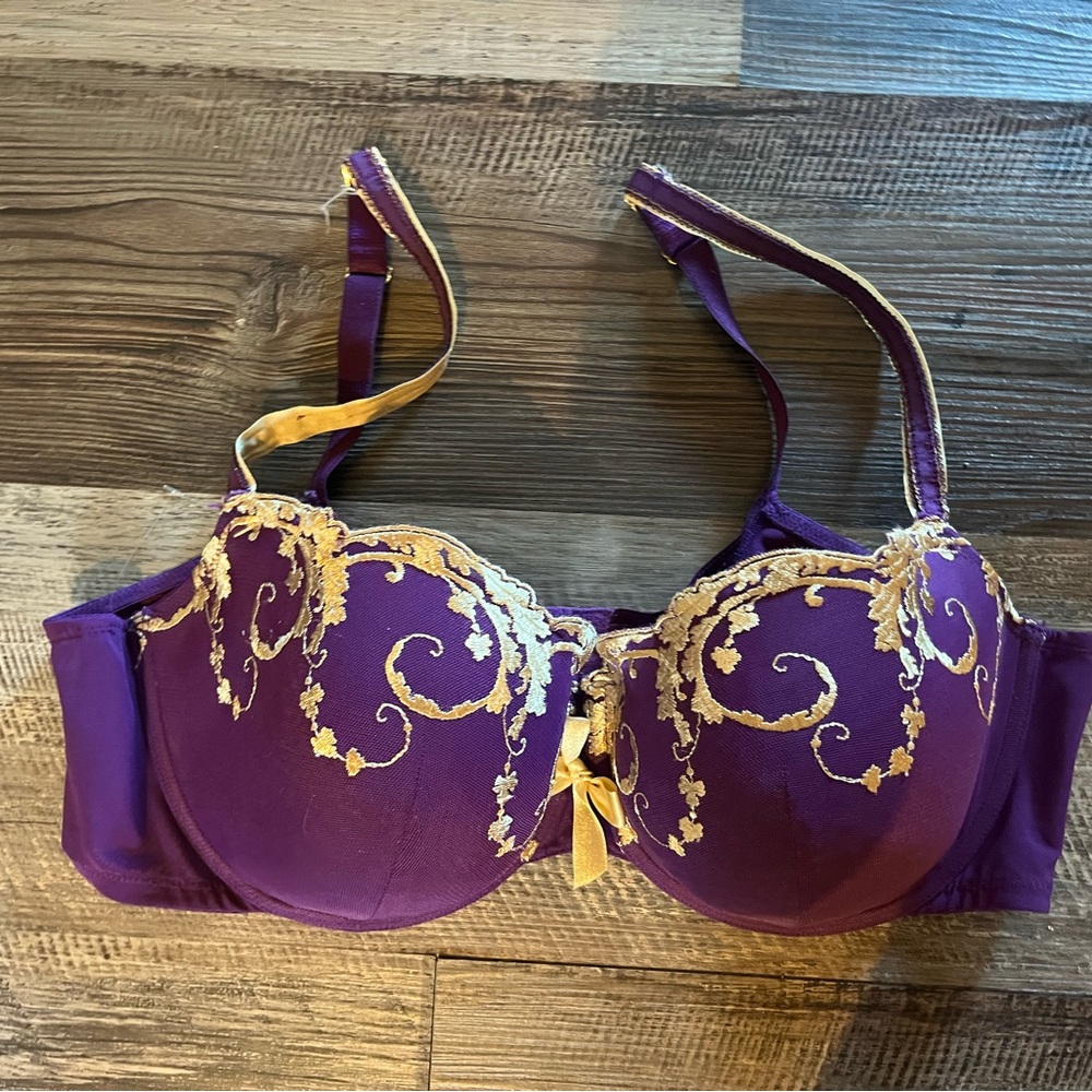 Cacique Purple and Gold Embroidered Bra